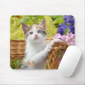 Tapis De Souris Cute Nosy Baby Chat Kitten dans un jardin fleuri (Avec souris)