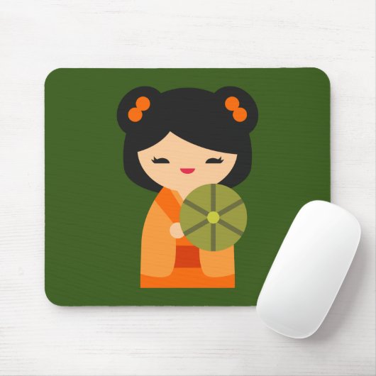 Tapis De Souris Cute orange Kokeshi poupées japonaises (Avec souris)