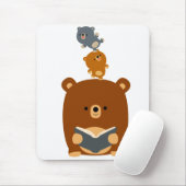 Tapis De Souris Cute Ours de lecture de dessin et Cubs Mousepad (Avec souris)