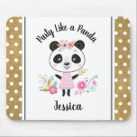 Tapis De Souris Cute Panda Girl Pink personnalisée<br><div class="desc">Un panda mignon personnalisé orne ce tapis de souris avec les mots "Party Like a Panda" et personnalisé avec le nom de votre choix. Les bordures sont décorées d'un motif à points polka or et blanc. Un joli cadeau pour une fille d'interpolation. Conçu pour vous par Blackberry Boulevard.</div>