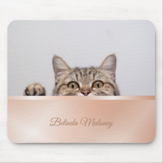 Tapis De Souris Cute Peeeking Chat Rose or Monogramme