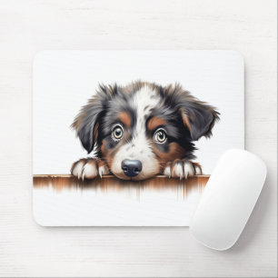 Tapis De Souris Cute Peeking Australian Shepherd Chien