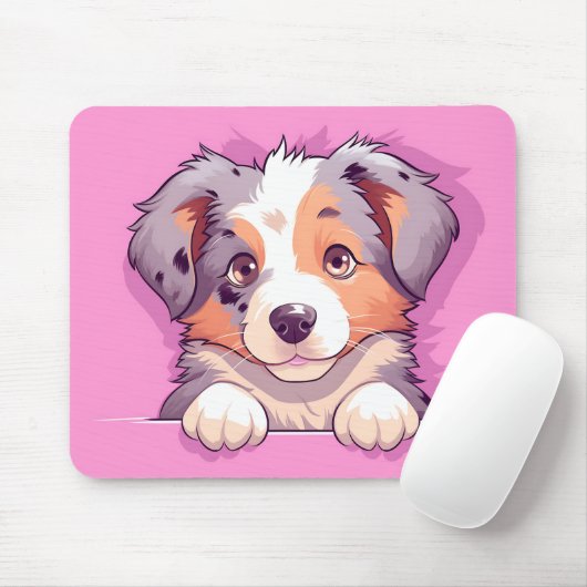 Tapis De Souris Cute Peeking Australian Shepherd Chien (Avec souris)