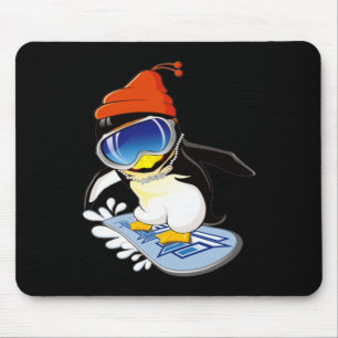 Tapis De Souris Cute Penguin Snowboard Surfer Casquette d'hiver