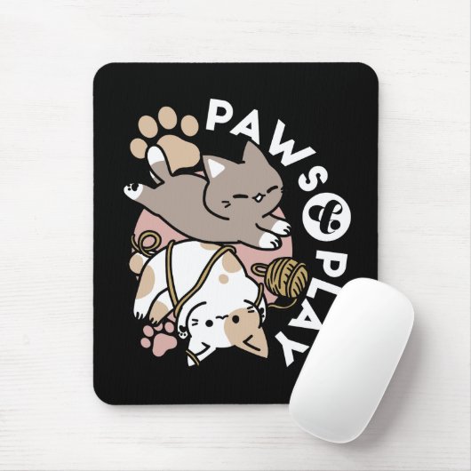 Tapis De Souris Cute Playful Cats Design – Fun Paws and Play Art (Avec souris)