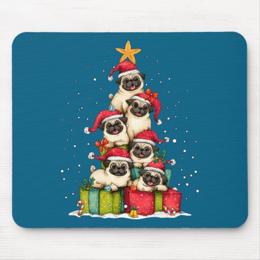 Tapis De Souris Cute Pug Le Dog Christmas Tree Xmas Hat Long Sleev (Devant)