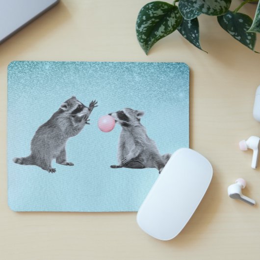 Tapis De Souris Cute Raccoon Blue Bubble Gum