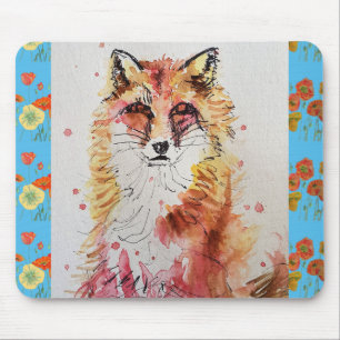 Tapis De Souris Cute Red Fox Aquarelle Peinture Souris Mat floral