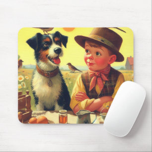 Tapis De Souris Cute Retro Chien et Enfants Peinture
