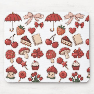 Tapis De Souris Cute rouge esthétique Champagne de fraise Dessert 