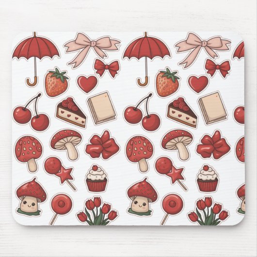 Tapis De Souris Cute rouge esthétique Champagne de fraise Dessert (Devant)