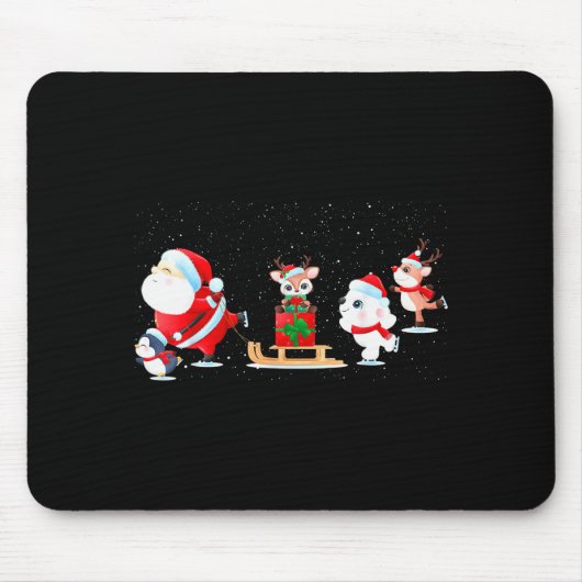 Tapis De Souris Cute Santa Claus Ice Skating With Friends - Family (Devant)