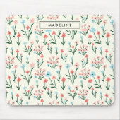 Tapis De Souris Cute Simple Botanique Rose Bleu Fleur Floral (Devant)