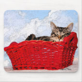 Tapis De Souris Cute Sleeping Kitten dans Panier rouge vif Photo (Devant)
