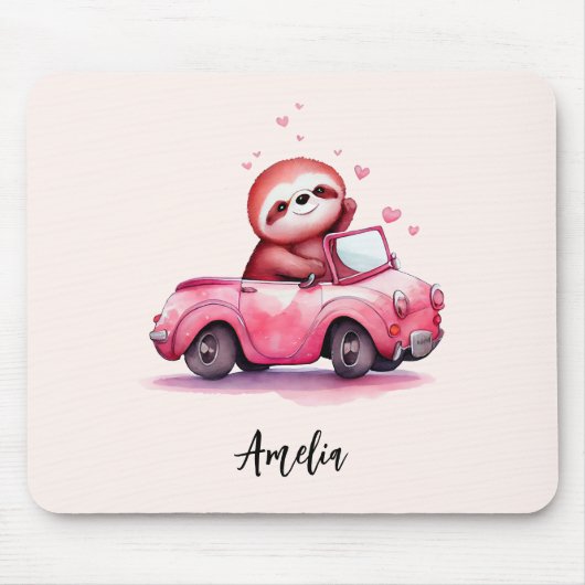 Tapis De Souris Cute Sloth Driving a Pink Convertible (Devant)