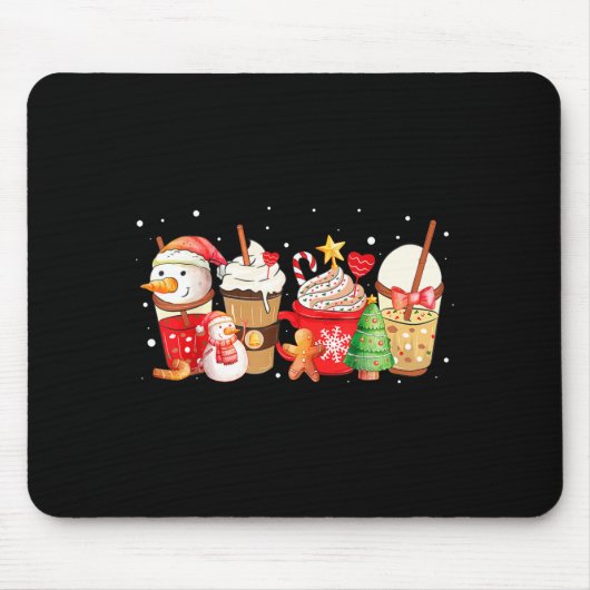 Tapis De Souris Cute Snowman Coffee Lover Latte Gingerbread Funny (Devant)