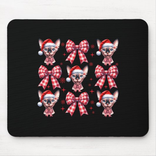 Tapis De Souris Cute Sphynx Chat Rouge Plaid Coquette Bow Noël W (Devant)