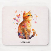 Tapis De Souris Cute Tabby Chat avec Coeurs (Devant)