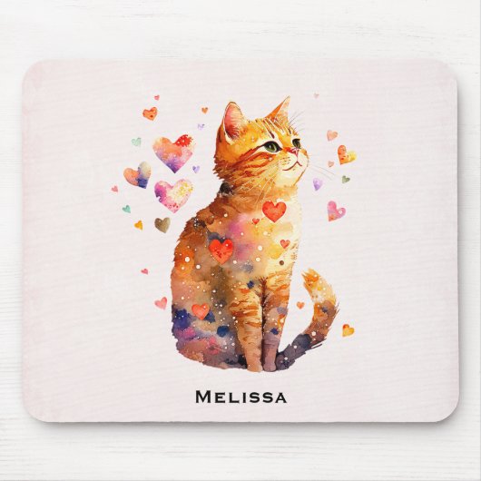 Tapis De Souris Cute Tabby Chat avec Coeurs (Devant)