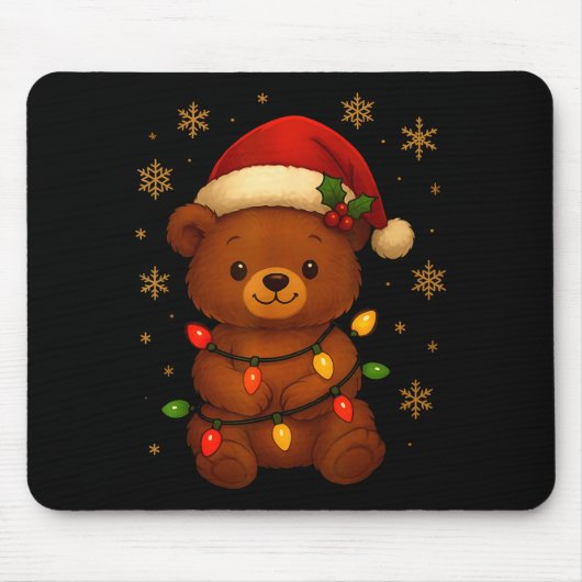Tapis De Souris Cute Teddy Bear Christmas Tree Lights Santa Hat Fu (Devant)