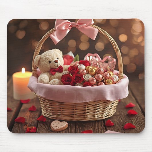 Tapis De Souris Cute Teddy Rose Basket Romantic Valentine Office (Devant)