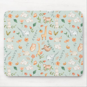 Tapis De Souris Cute Turquoise bébé animal Pastel Motif