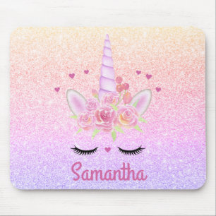 Tapis De Souris Cute Unicorn Face Rainbow Parties scintillant Coeu