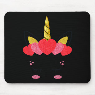 Tapis De Souris Cute Unicorn Visage Coeurs Valentines Journée Fill