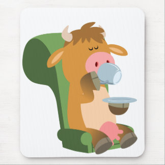 Tapis De Souris Cute vache caricaturale et un Nice Cuppa Mousepad