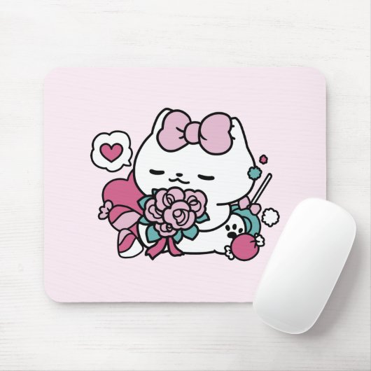 Tapis De Souris Cute Valentine's Cat Design - Feline the Love (Avec souris)
