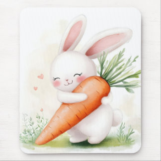 Tapis De Souris Cute Watercolor Spring Bunny Carrot
