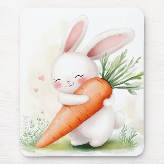Tapis De Souris Cute Watercolor Spring Bunny Carrot (Devant)