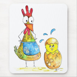 Tapis De Souris Cute Whimsical Mama poulet avec bébé