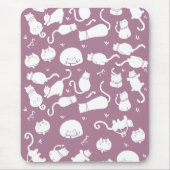 Tapis De Souris Cute White Cats Pattern on Mauve Background (Devant)