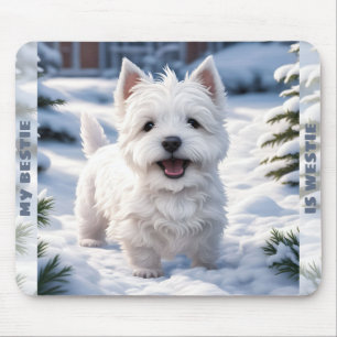 Tapis De Souris Cute White Dog Westie Winter Snow Nom personnalisé
