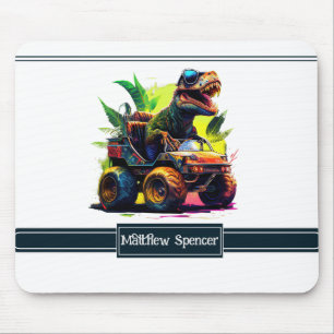 Tapis De Souris Cute White Trex équitation Monster Truck Dinosaure
