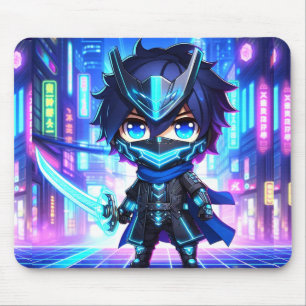 Tapis De Souris Cyber Slash - Chibi Ninja Bataille Mousepad