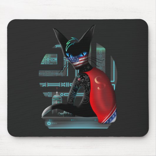 Tapis De Souris Cyberpunk Ninja Chat noir (Devant)