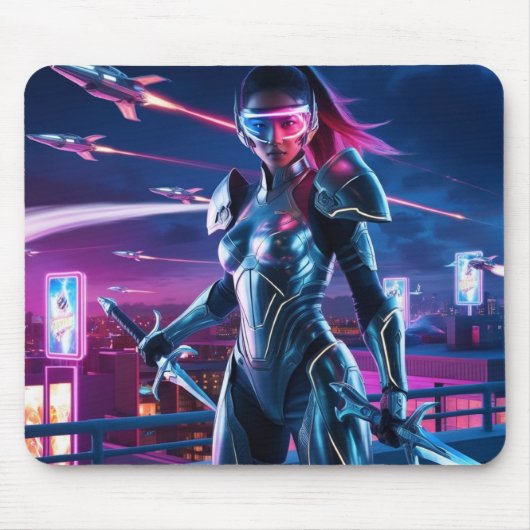 Tapis De Souris Cyberpunk Warrik Souris Pad Neon Design Cityscape (Devant)