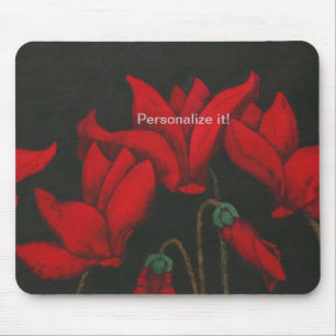 Tapis De Souris Cyclamen rouge vif sur arrière - plan noir foncé