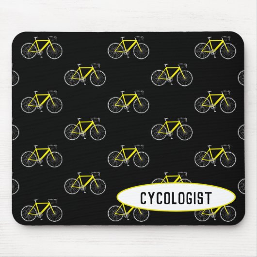 Tapis De Souris cycologue vélo jaune sur noir (Devant)