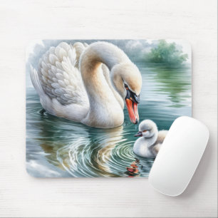 Tapis De Souris Cygne mère avec cygnelet