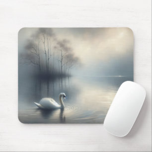 Tapis De Souris Cygne solitaire sur le lac Misty