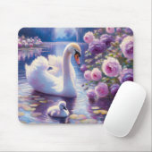 Tapis De Souris Cygnet blanc avec Roses violets (Avec souris)