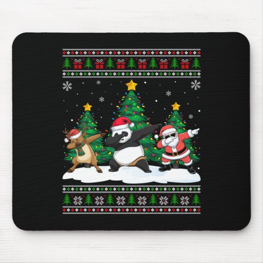Tapis De Souris Dabbing Santa Reindeer Panda Tree Lights Ugly Xmas (Devant)