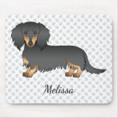 Tapis De Souris Dachshund à cheveux longs et noirs Chien et nom (Devant)