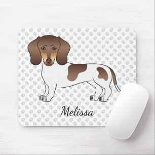 Tapis De Souris Dachshund à poil court chocolat et tan pied & nom