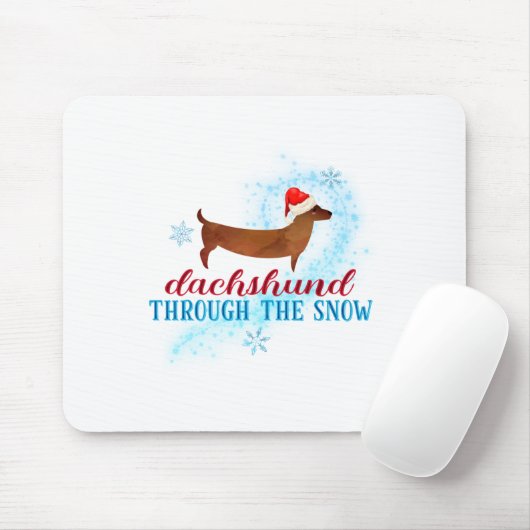 Tapis De Souris Dachshund à travers la neige Père Noël Chien Noël (Avec souris)
