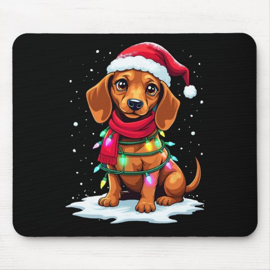 Tapis De Souris Dachshund Arbre de Noël mignonne Santa Hat Lights (Devant)