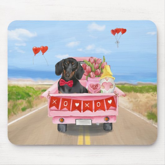 Tapis De Souris Dachshund Chien Saint-Valentin Coeurs de Camion (Devant)